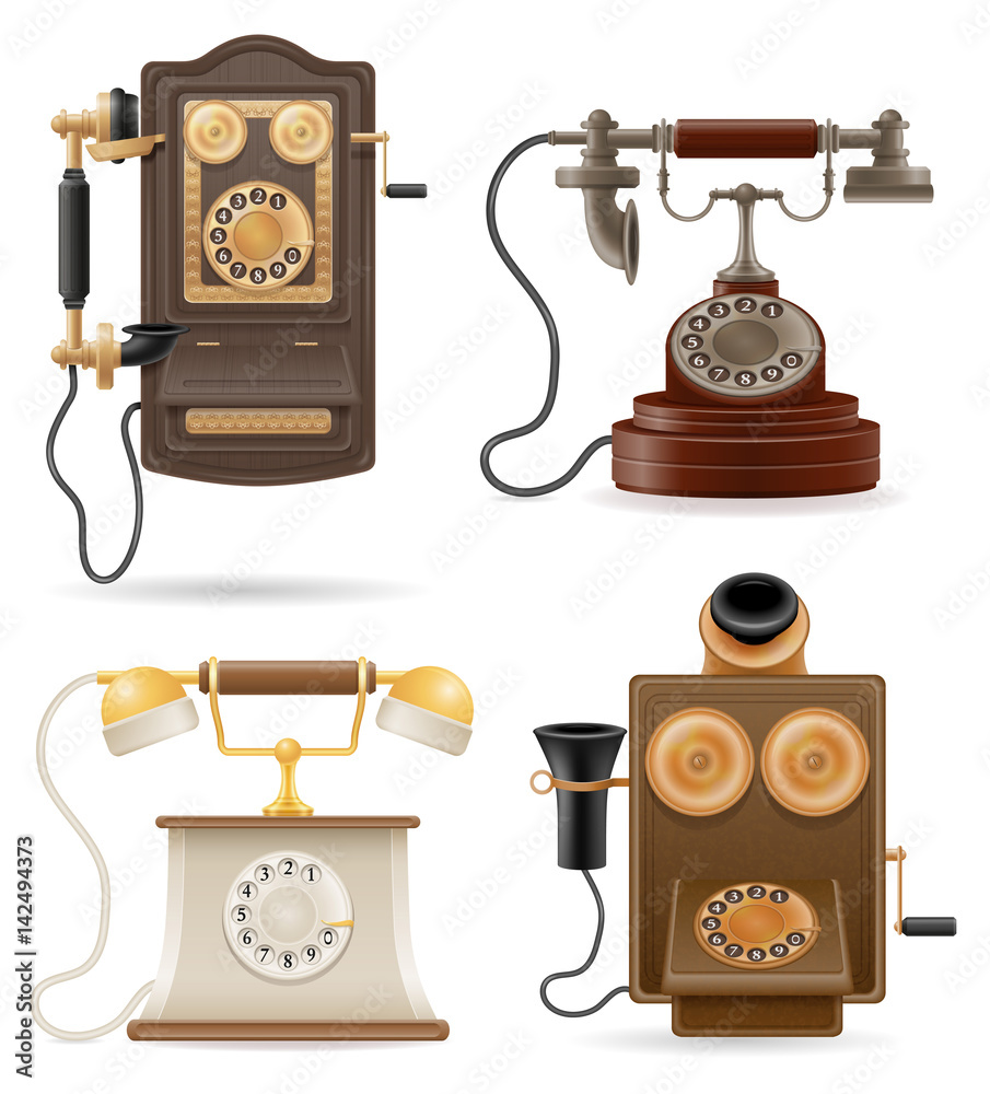 phone old retro set icons stock vector illustration
