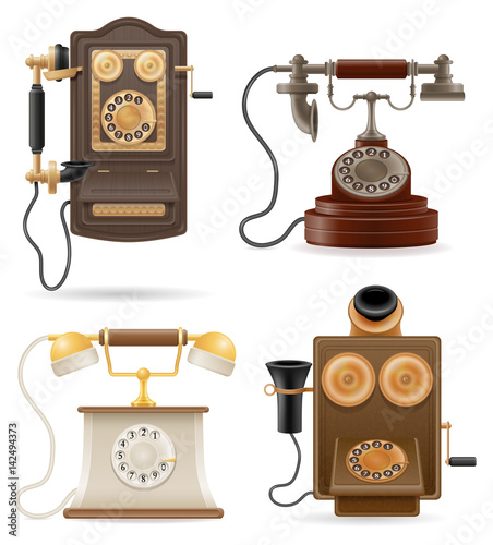 phone old retro set icons stock vector illustration