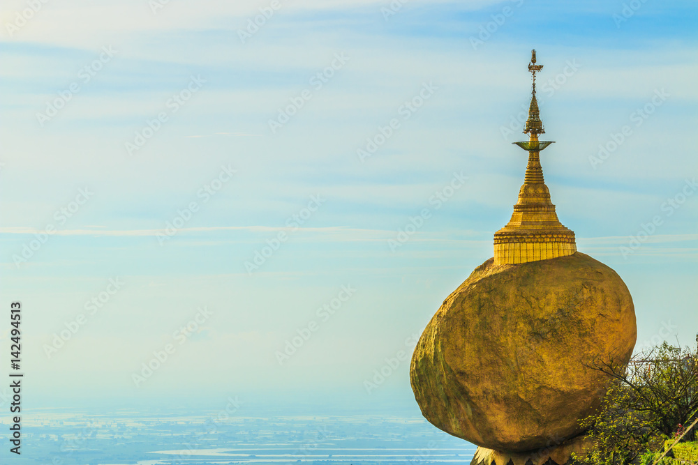 Golden rock or Kyaikhtiyo pagoda in Myanmar. They are public domain or treasure of Buddhism, no restrict in copy or use.