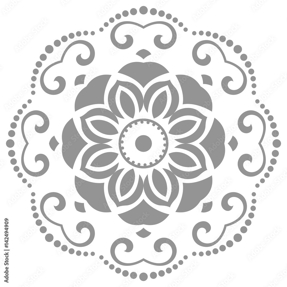 Floral vector round pattern with arabesques. Abstract oriental ornament. Vintage classic pattern