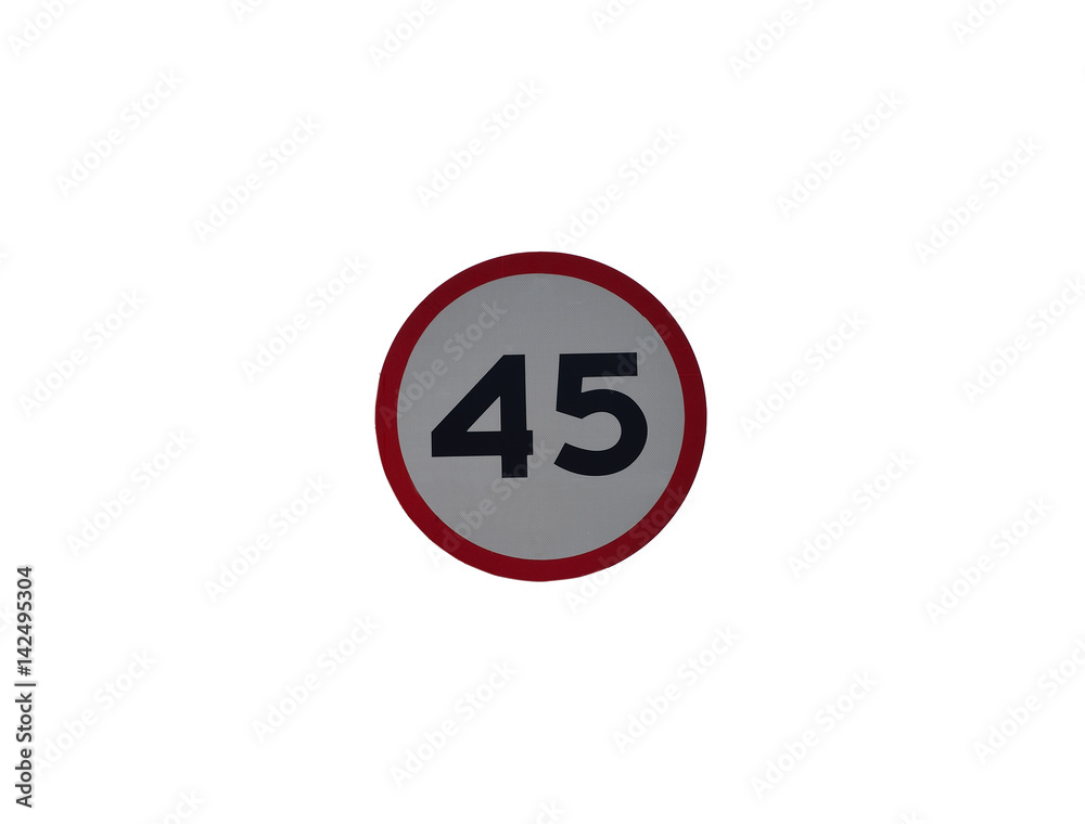 Traffic sign speed limit forty five on white Traffic sign speed limit forty five on white