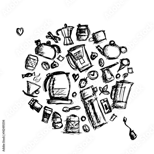 Kitchen utensils, sketch drawing for your design