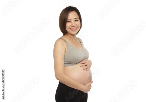Pregnant woman on white