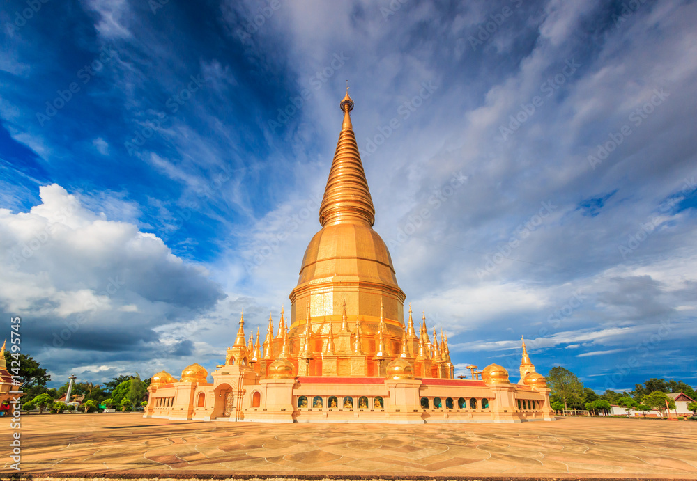 Shwedagon pagoda model at Wat Prabudhabaht Huay Toom in Lamphun province of Thailand