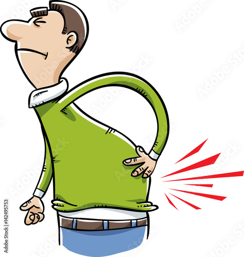 A cartoon man with a painful, sore back.