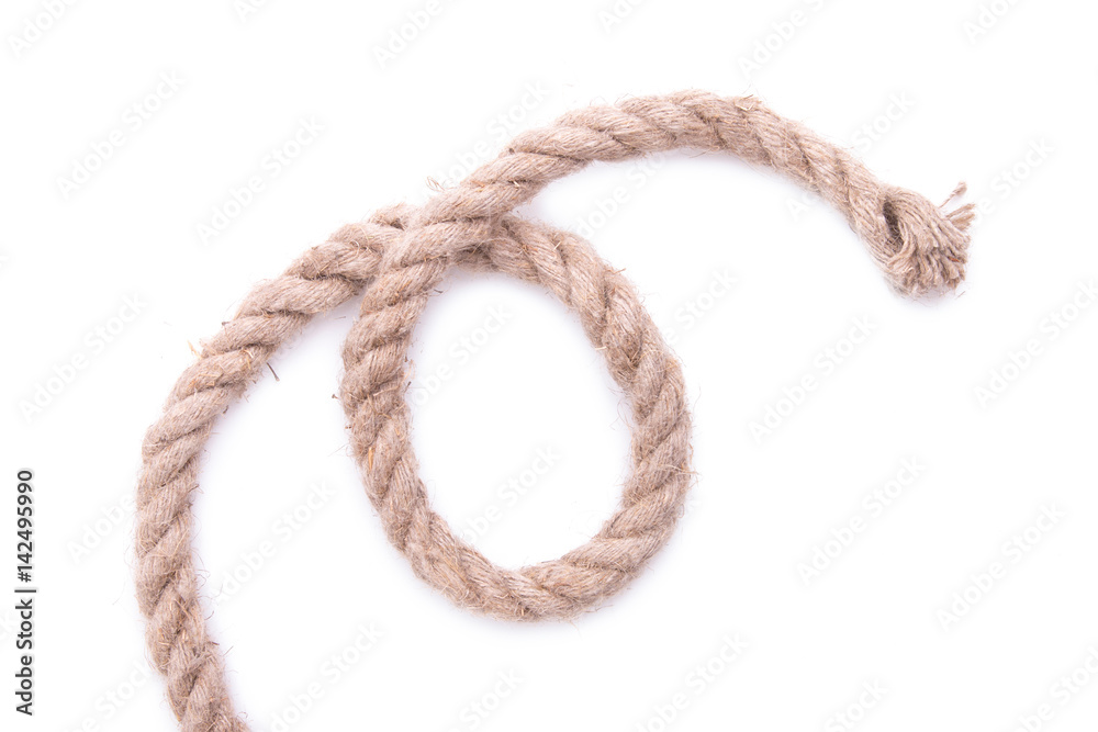 Thick rope on a white background. Sea rope