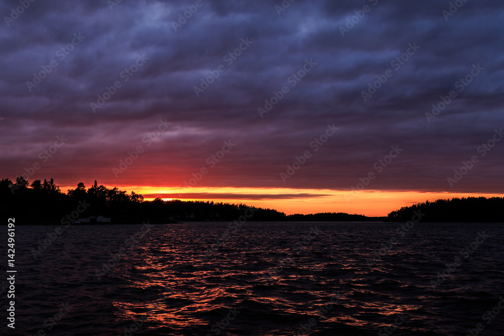 Swedish summer sunset in archipelago