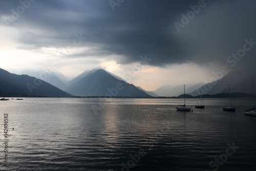 Lake Como in Italy  dark and gloomy before a storm