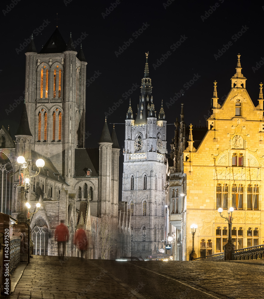 The buildings from the city of Gent, Belgium into the spotlights