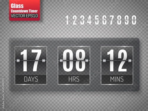 Dark Glass Countdown timer isolated on transparent background. Clock counter.