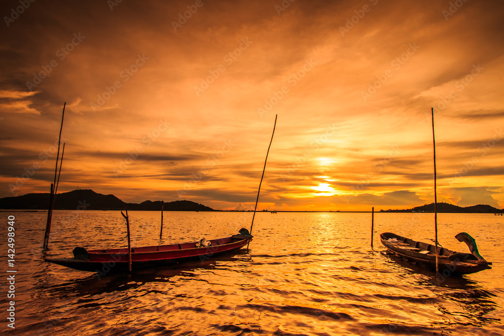 Long-tailed boat in the sunset, South of Thailand