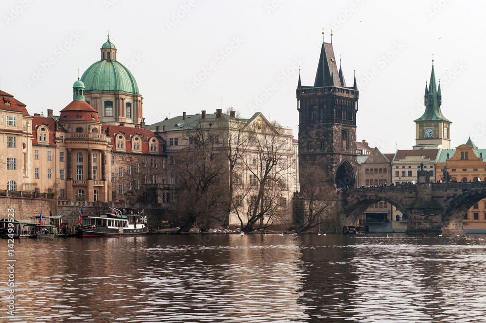 Boat on River and Charles Bridge