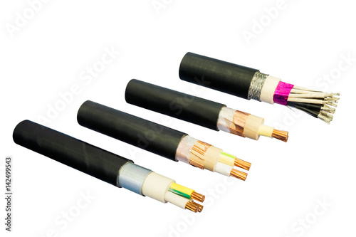 Electrical cables isolated on white background photo