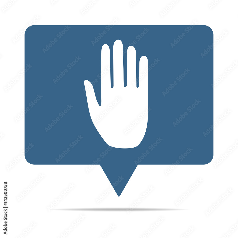 Blaue Sprechblase mit Hand - Stop - Vorsicht Blaue Sprechblase mit Hand - Stop - Vorsicht