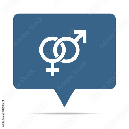 Blaue Sprechblase mit Symbol für weiblich und männlich