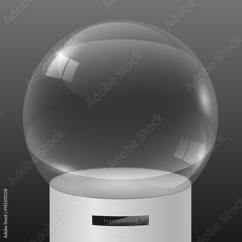 Showcase of glass in the form of a cap on the podium. Exposition of jewelry. Vector graphics with the effect of transparency. Retail store equipment