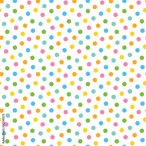 Seamless pattern background with colorful dots, confetti, round shapes.