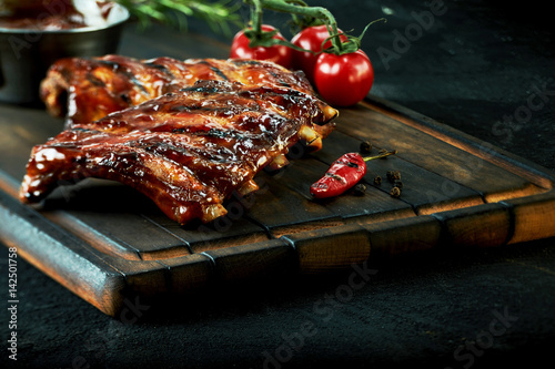 Rack of spicy barbecued chili spare ribs photo