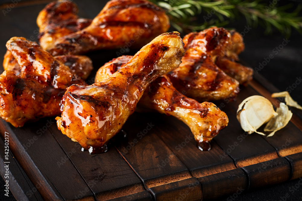 Barbecued spicy chicken wings and legs