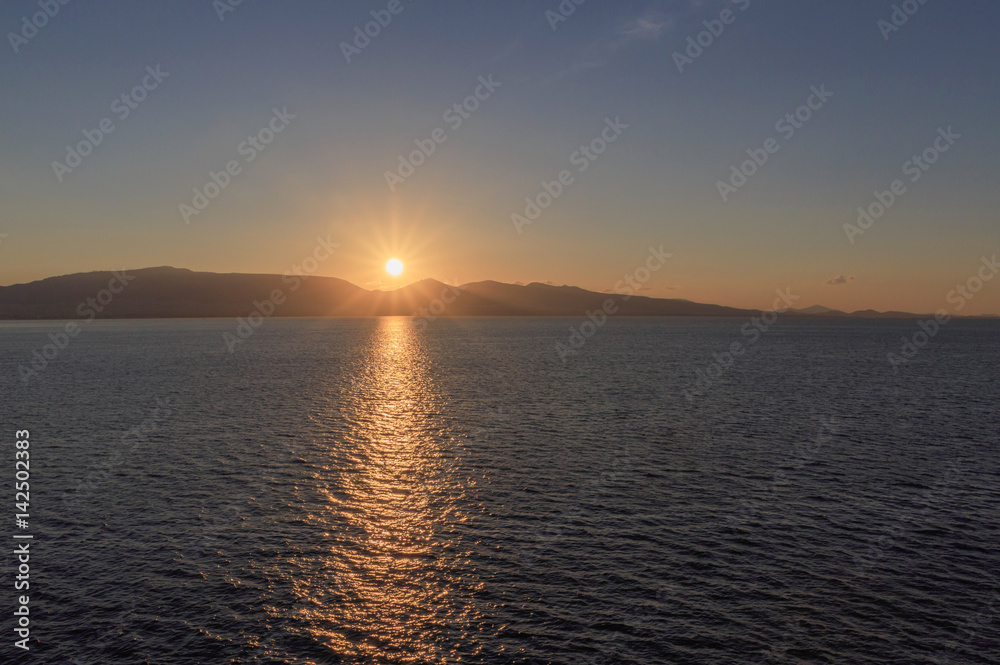 landscape with sunrise in Greece