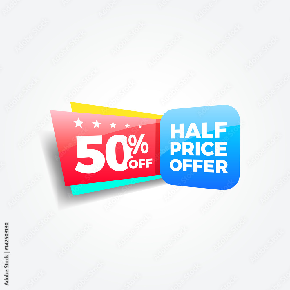 50% Off Half Price Offer Label 50% Off Half Price Offer Label