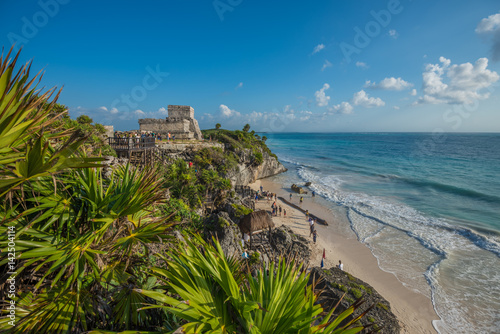 Photography White sand beach and ruins of Tulum, Yuacatan, Mexico