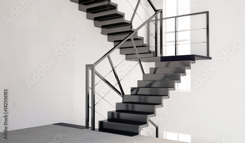 Mock up wall in interior with stairs. living room hipster style. 3d illustration