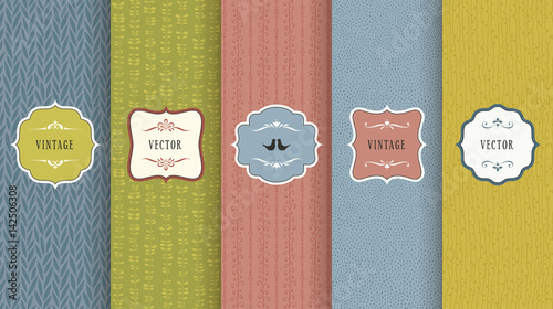 Devices Retro seamless pattern set. Vector illustrations with frames, ornate design elements and birds. Good for children's cloths, package, wallpaper, greeting cards and invitations.