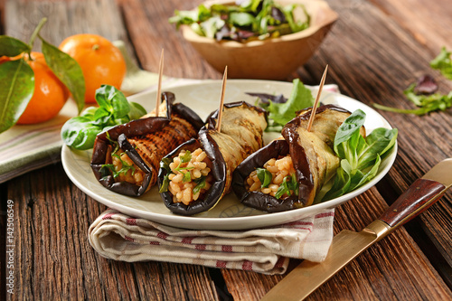 eggplant rolls stuffed with rice and vegetables