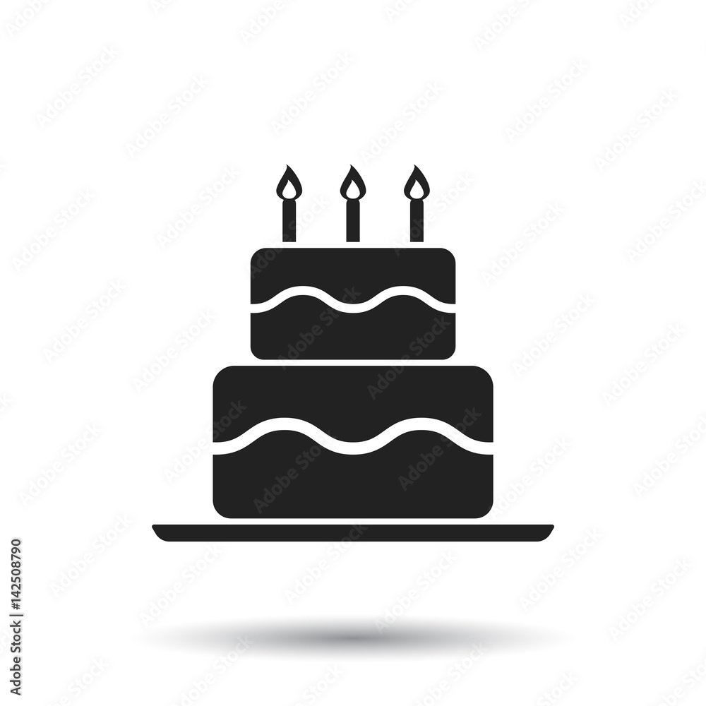 Birthday cake flat icon. Fresh pie muffin on isolated background