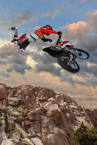 Motorcycle Rider Performing Aerial Stunt