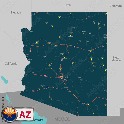 Map of state Arizona, USA