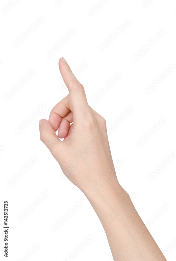 Beautiful Asian woman or female's right hand pointing finger upward isolated on white background (clipping path included) Beautiful Asian woman or female's right hand pointing finger upward isolated on white background (clipping path included)