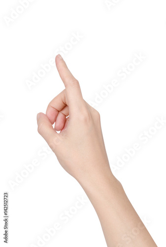 Beautiful Asian woman or female's right hand pointing finger upward isolated on white background (clipping path included) © artissp