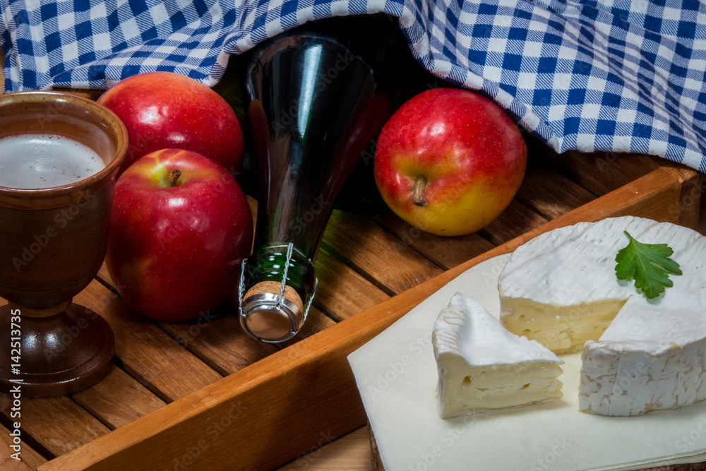 Products from normandy apple wine cider cidre camenbert cheese