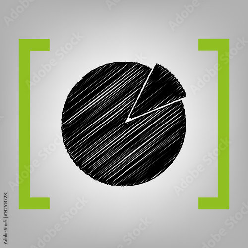 Finance graph sign. Vector. Black scribble icon in citron brackets on grayish background.