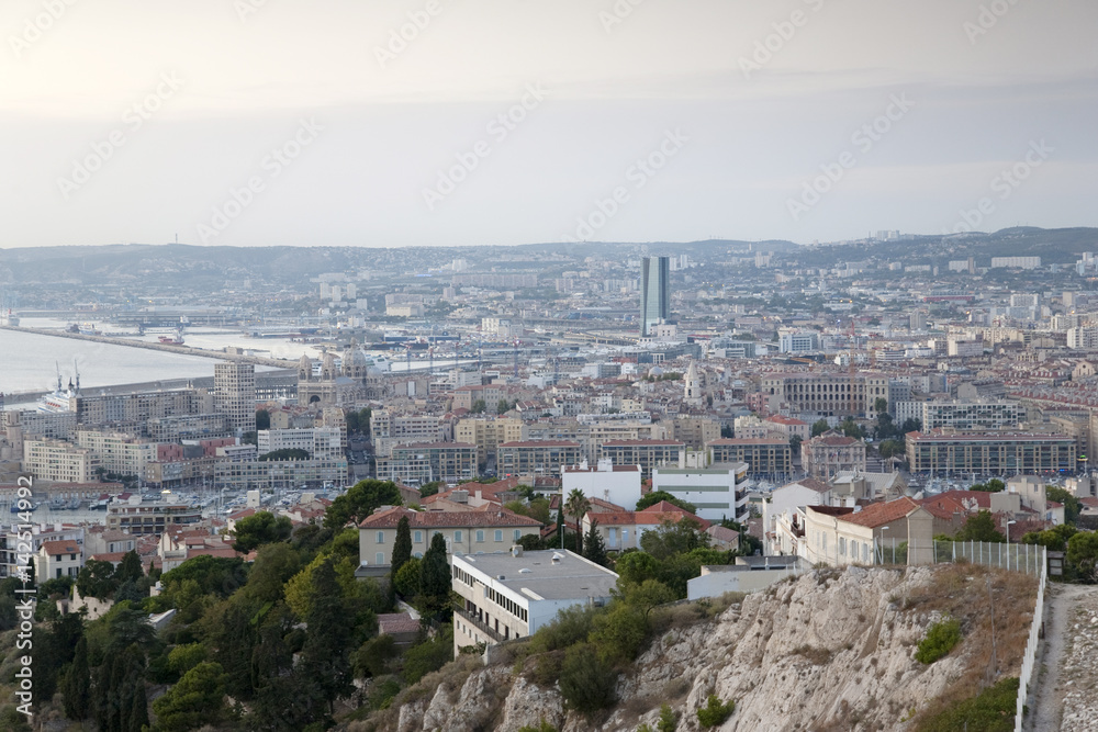 View of the City of Marseilles including the Cathedral Church; France