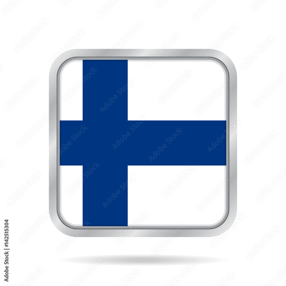 flag of Finland, shiny metallic gray square button flag of Finland, shiny metallic gray square button