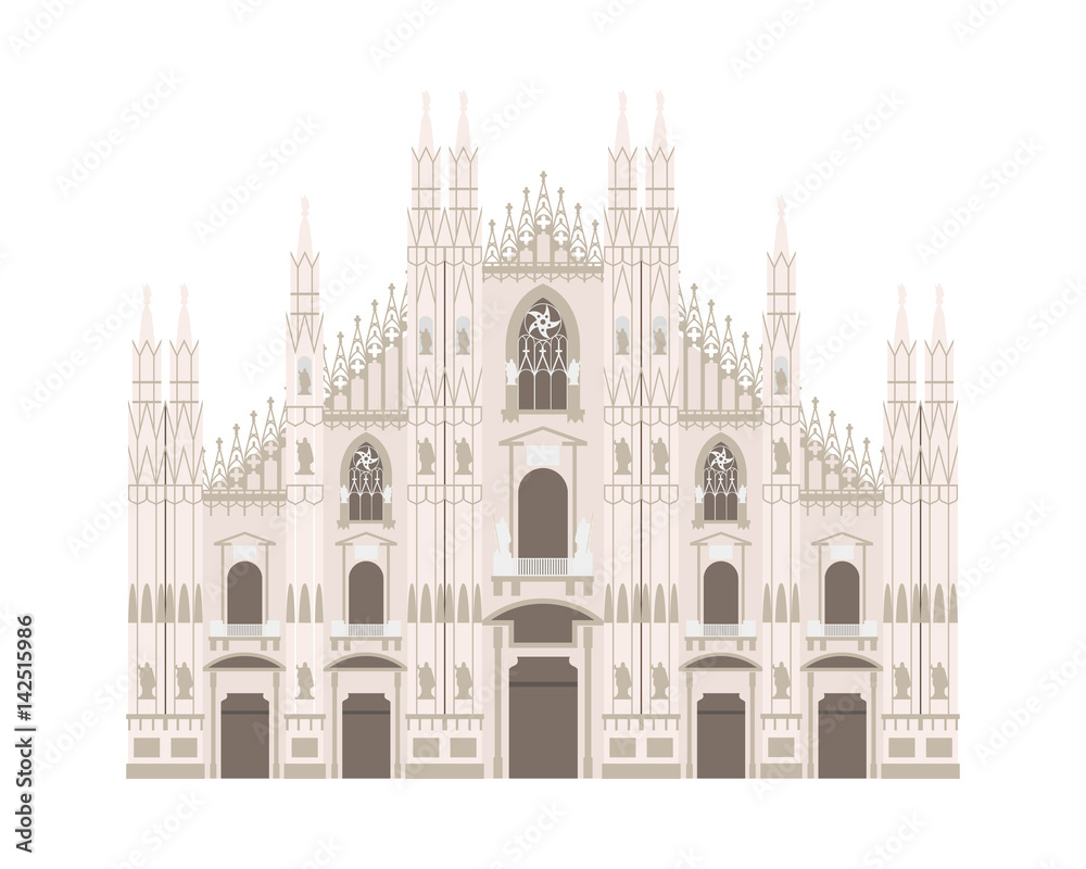 Milan Cathedral, Italy. Isolated on white background vector illustration.