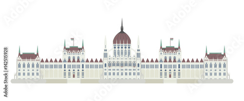 Budapest Parliament, Hungary. Isolated on white background vector illustration.
