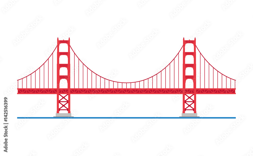 Golden Gate Bridge, San Francisco, USA. Isolated on white background vector illustration. Golden Gate Bridge, San Francisco, USA. Isolated on white background vector illustration.