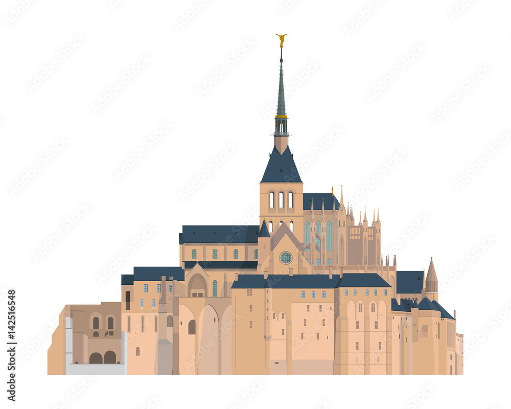 Mount Saint Michel, France. Isolated on white background vector illustration.