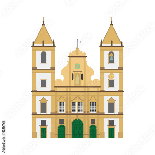 San Francisco Church, Salvador de Bahia, Brazil. Isolated on white background vector illustration. © asantosg