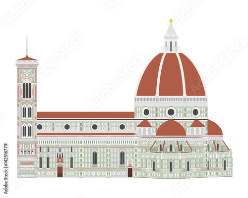 Santa Maria dei Fiore, Florence, Italy. Isolated on white background vector illustration.