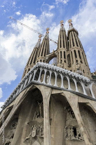 Travel, Temple under construction of the Sagrada Familia, Barcelona. Designed by Antonio Gaudi. Catalonia, Spain