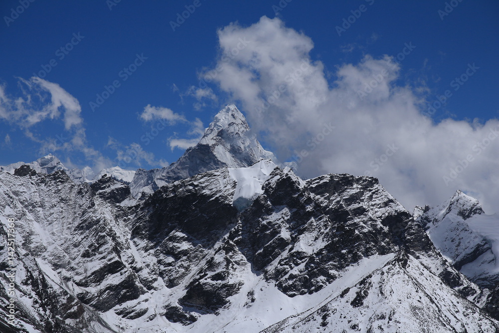 View from Kala Patthar towards mount Ama Dablam. Spring scene near the Everest base camp.