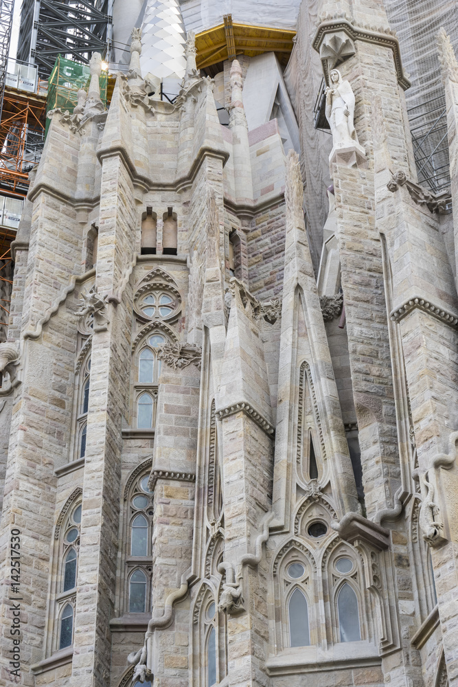 Modern Temple under construction of the Sagrada Familia, Barcelona. Designed by Antonio Gaudi. Catalonia, Spain