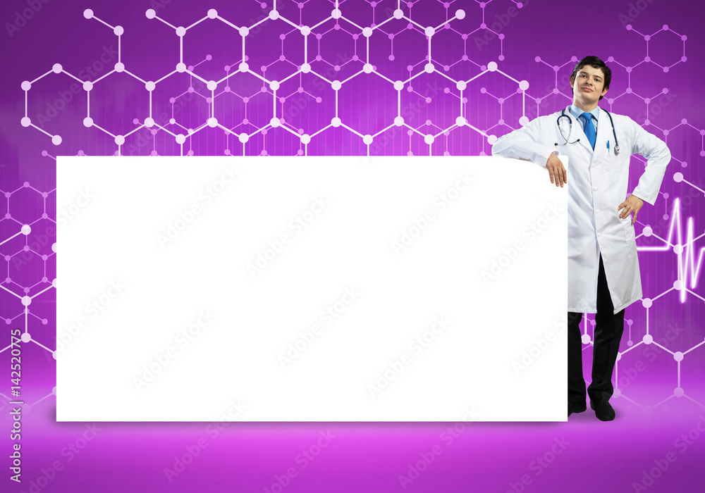 Doctor with banner Doctor with banner