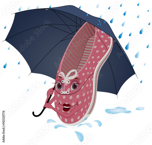 Cute Shoe with Umbrella - Little shoe walking on the rain with umbrella