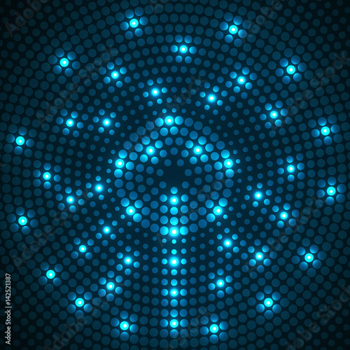 Abstract glowing dotted background. Radial pattern. Vector